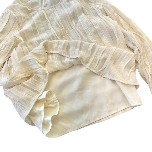 Line & Dot Ivory Ruffle Pleaded Sheer Blouse, Small - Picture 7 of 11